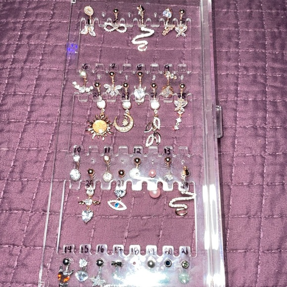 Rose Gold belly Naval Rings dropping dangle 2 piece sexy bling body piercing new - Picture 9 of 16